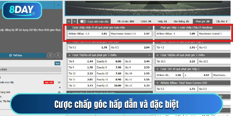 Cược chấp góc hấp dẫn và đặc biệt